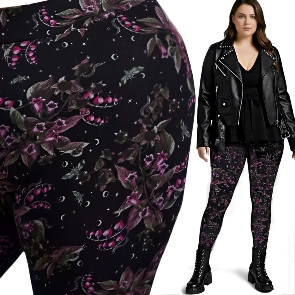 TORRID Nightfall Nightshade Floral Deep Black Leggings NWT Size 5X‎